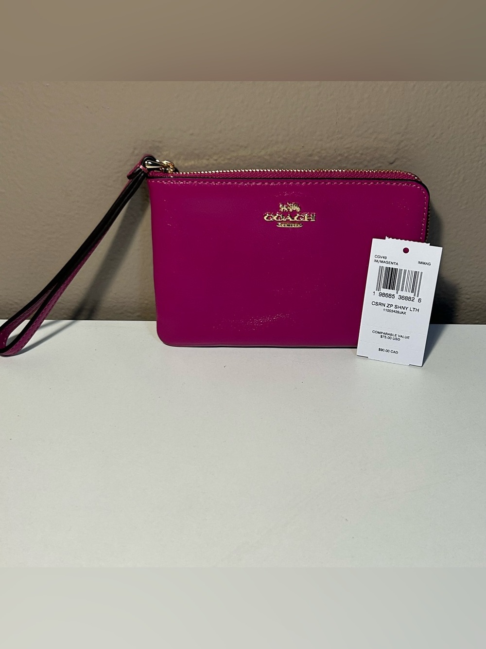 Coach Magenta Leather Corner Zip Wristlet Wallet Clutch